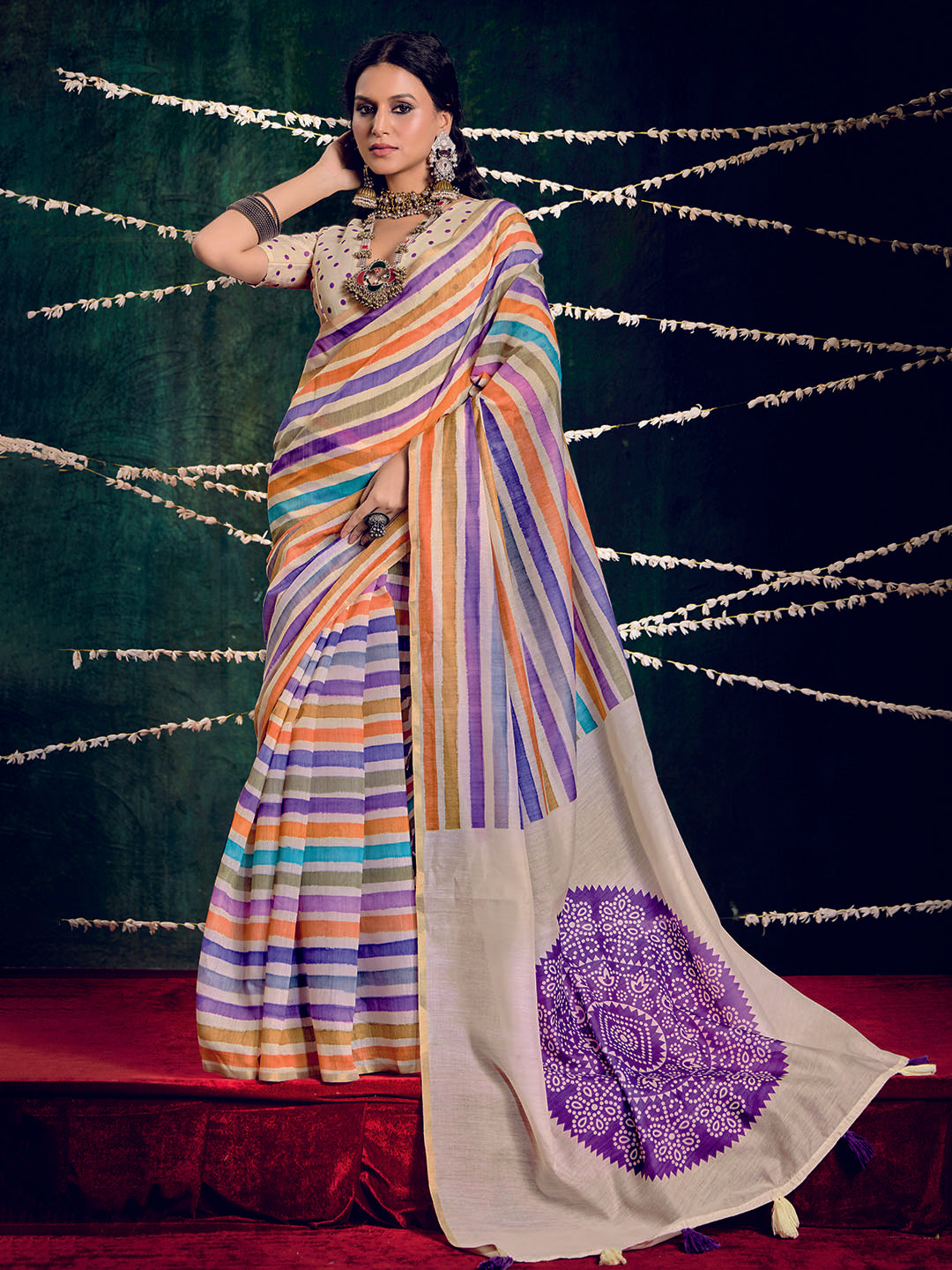 Check Printed Chanderi Saree