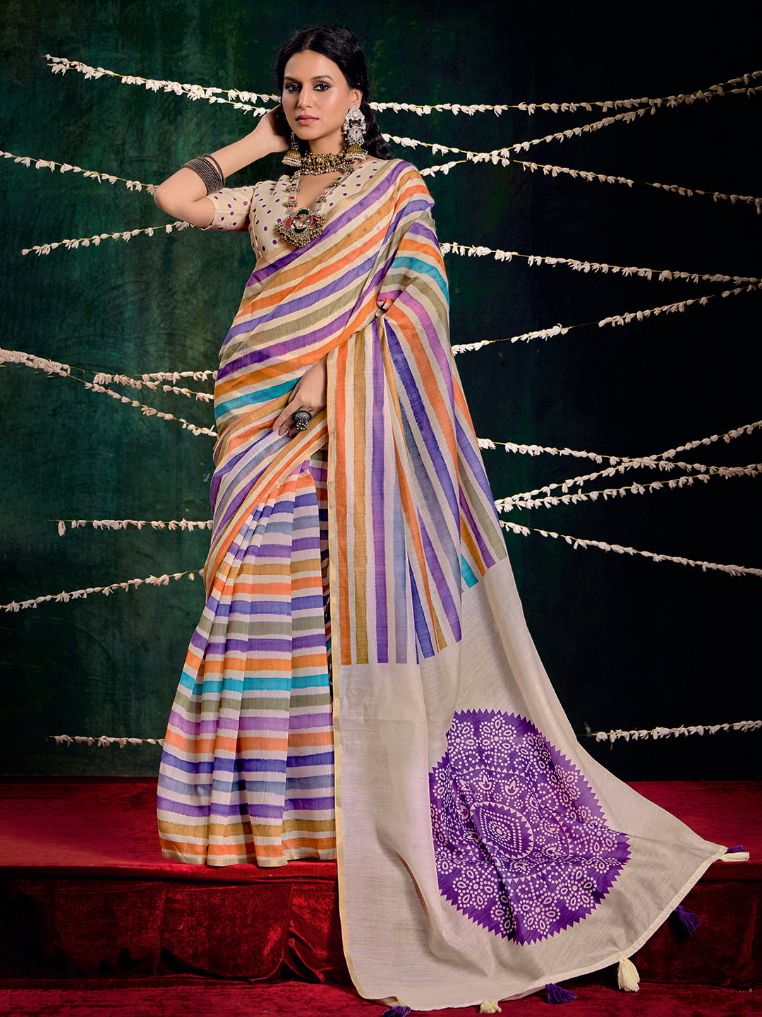 Check Printed Chanderi Saree