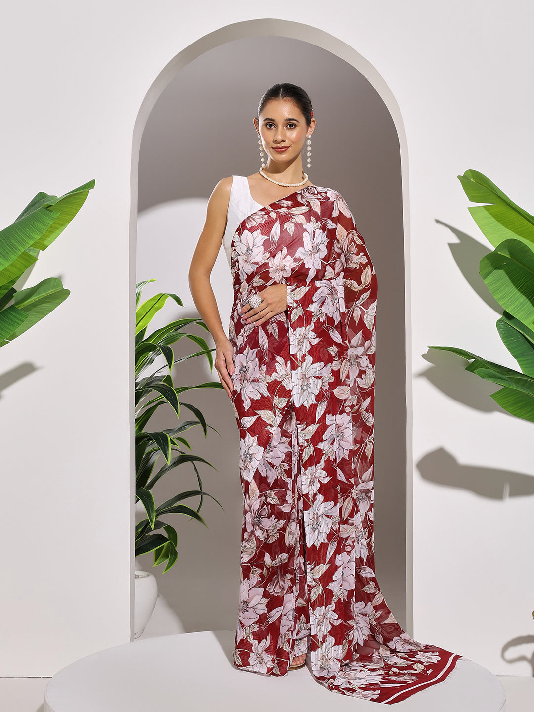 Floral Printed Georgette Saree