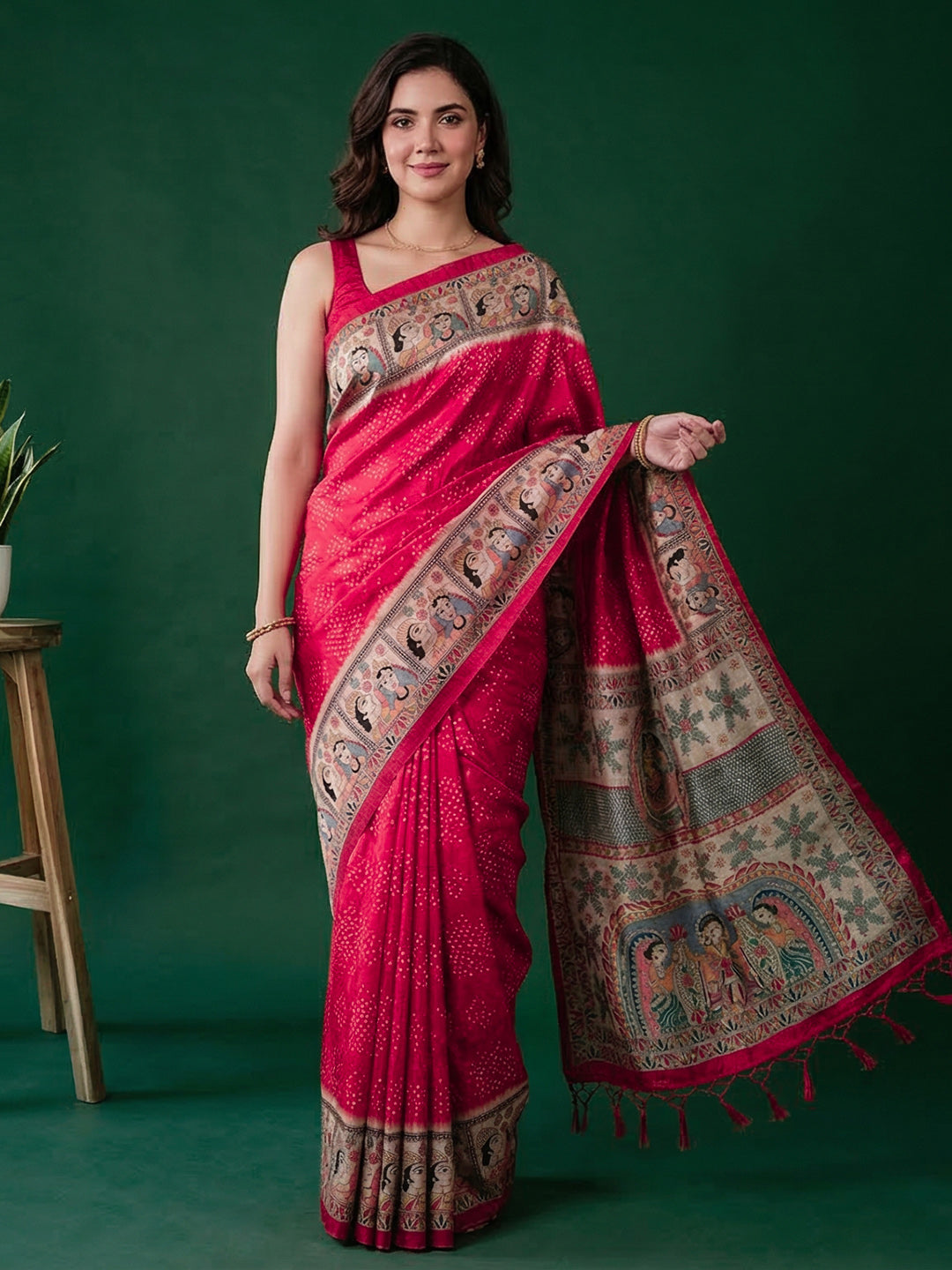 Printed Tussar Silk Saree