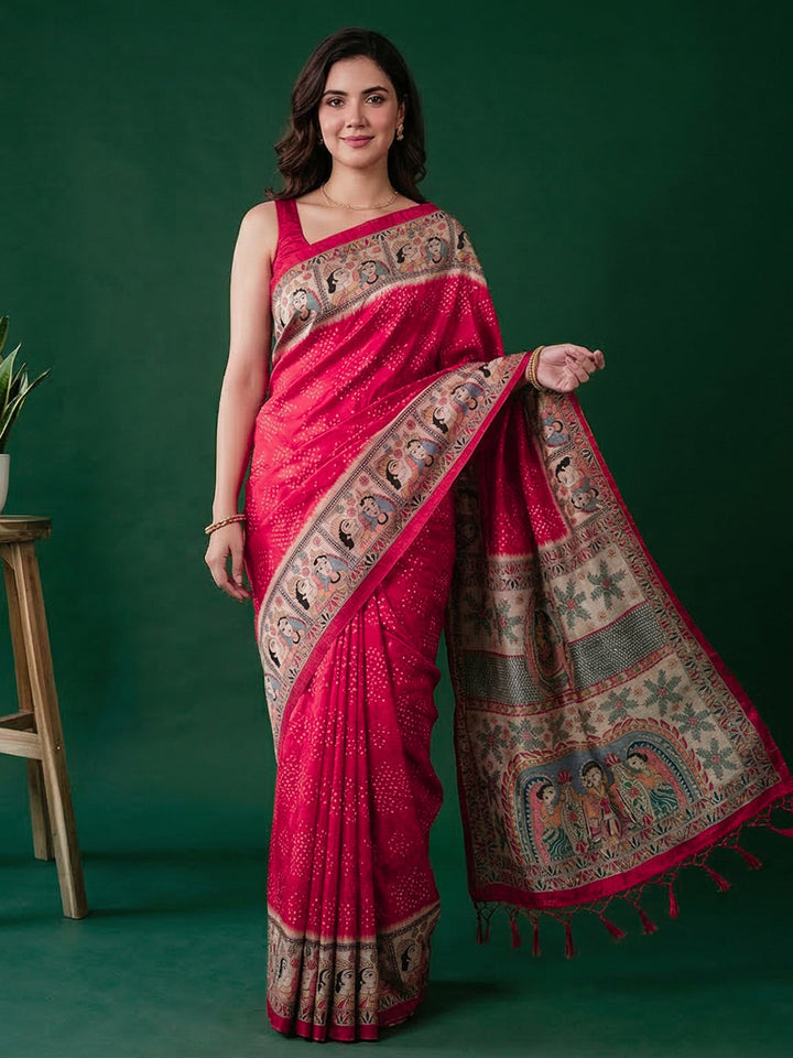 Printed Tussar Silk Saree
