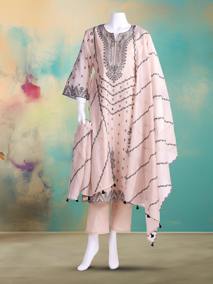 Embroidered Chanderi Kurta With Pant &amp; Dupatta
