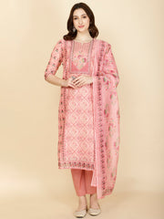 Abstract Printed Chanderi Kurta With Pants & Dupatta