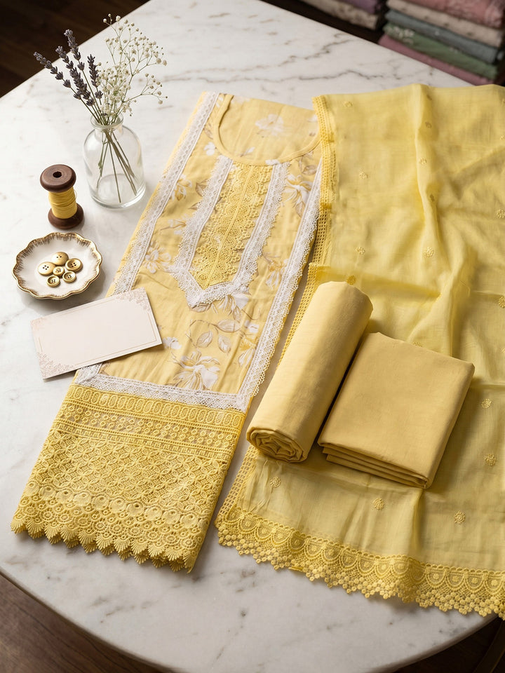 Neck Embroidered Cotton Blend Unstitched Suit With Dupatta