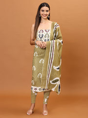 Neck Patti Printed Cotton Unstitched Suit Piece With Dupatta