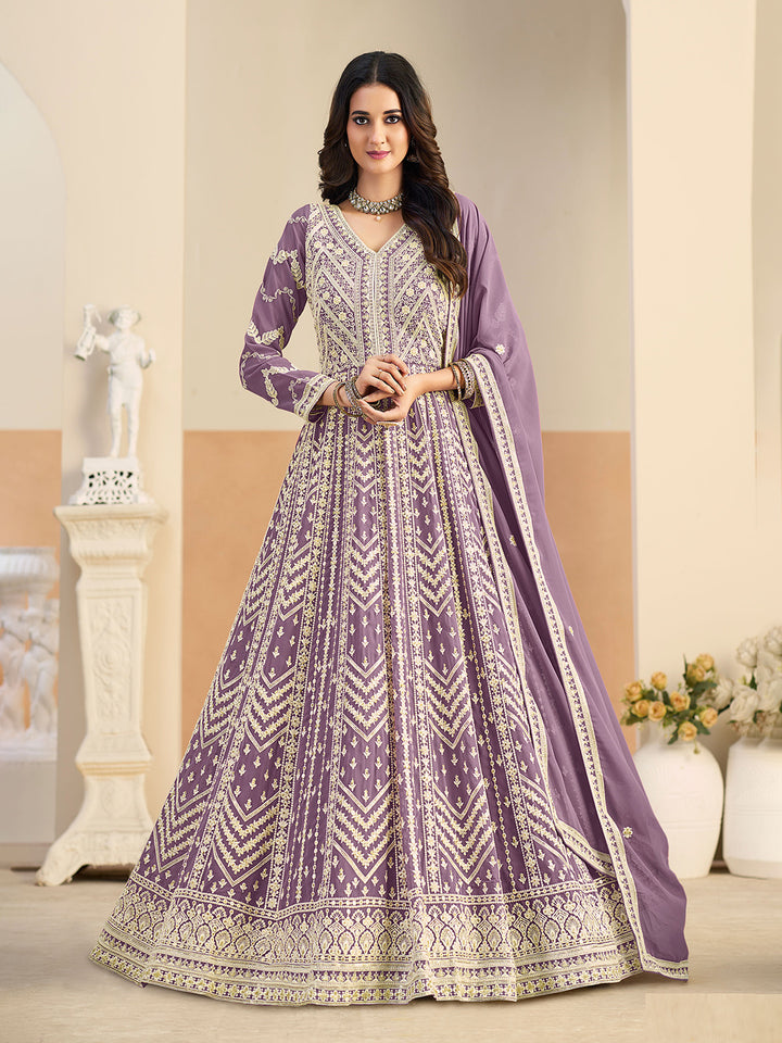 Embroidered Geogrette Semi Stitched Gown With Pant &amp; Dupatta