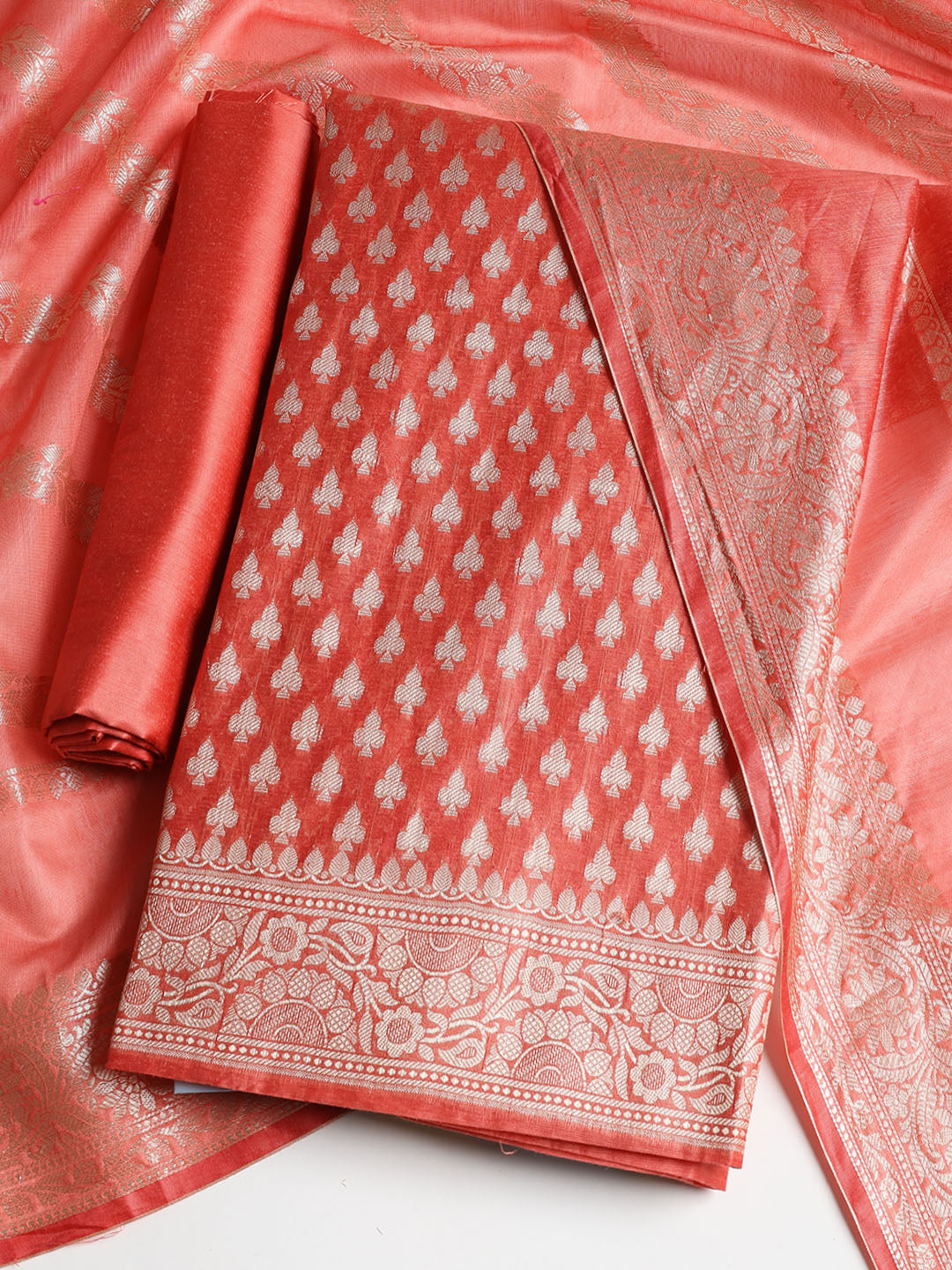 Woven Banarasi Chanderi Unstitched Suit With Dupatta