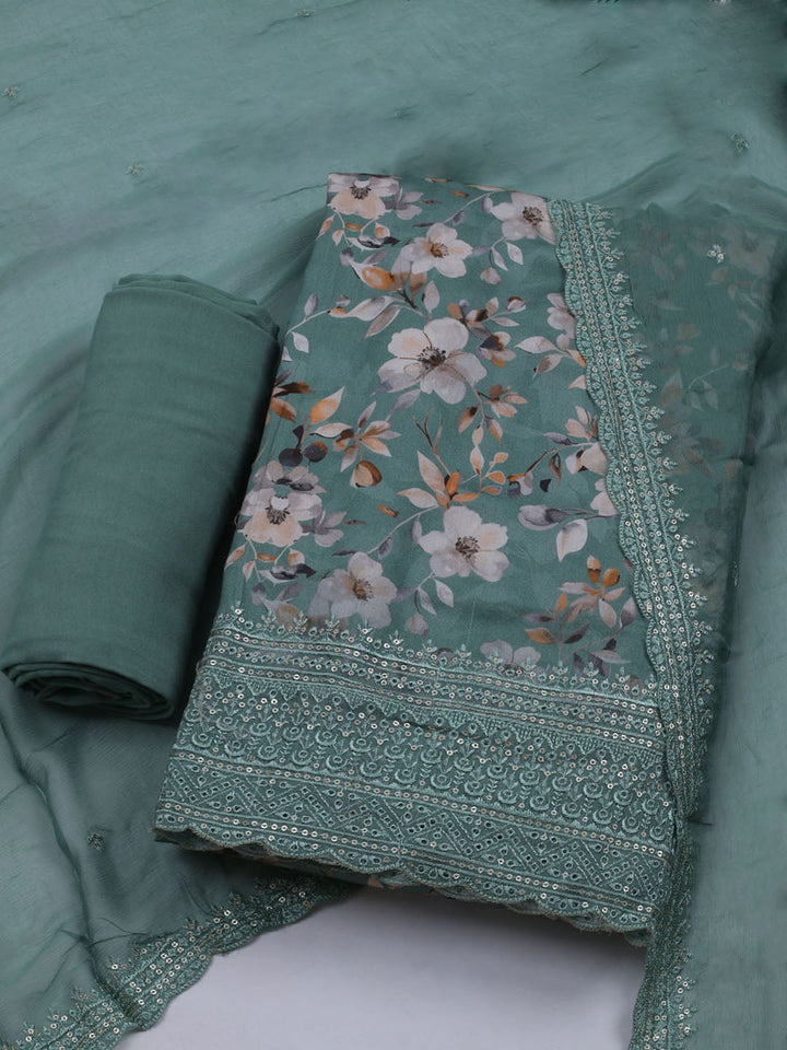 Printed Cotton Blend Unstitched Suit With Dupatta