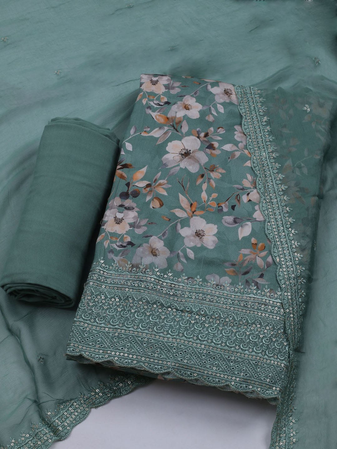 Printed Cotton Blend Unstitched Suit With Dupatta