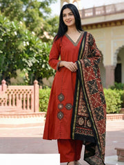 Printed Cotton Blend Kurta With Pant & Dupatta