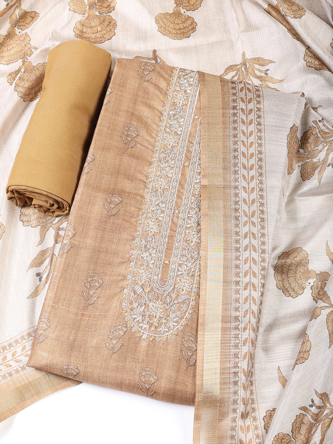 Printed Chanderi Unstitched Suit With Dupatta