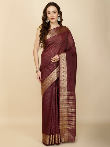 Check Pattern Plain Woven Georgette Saree