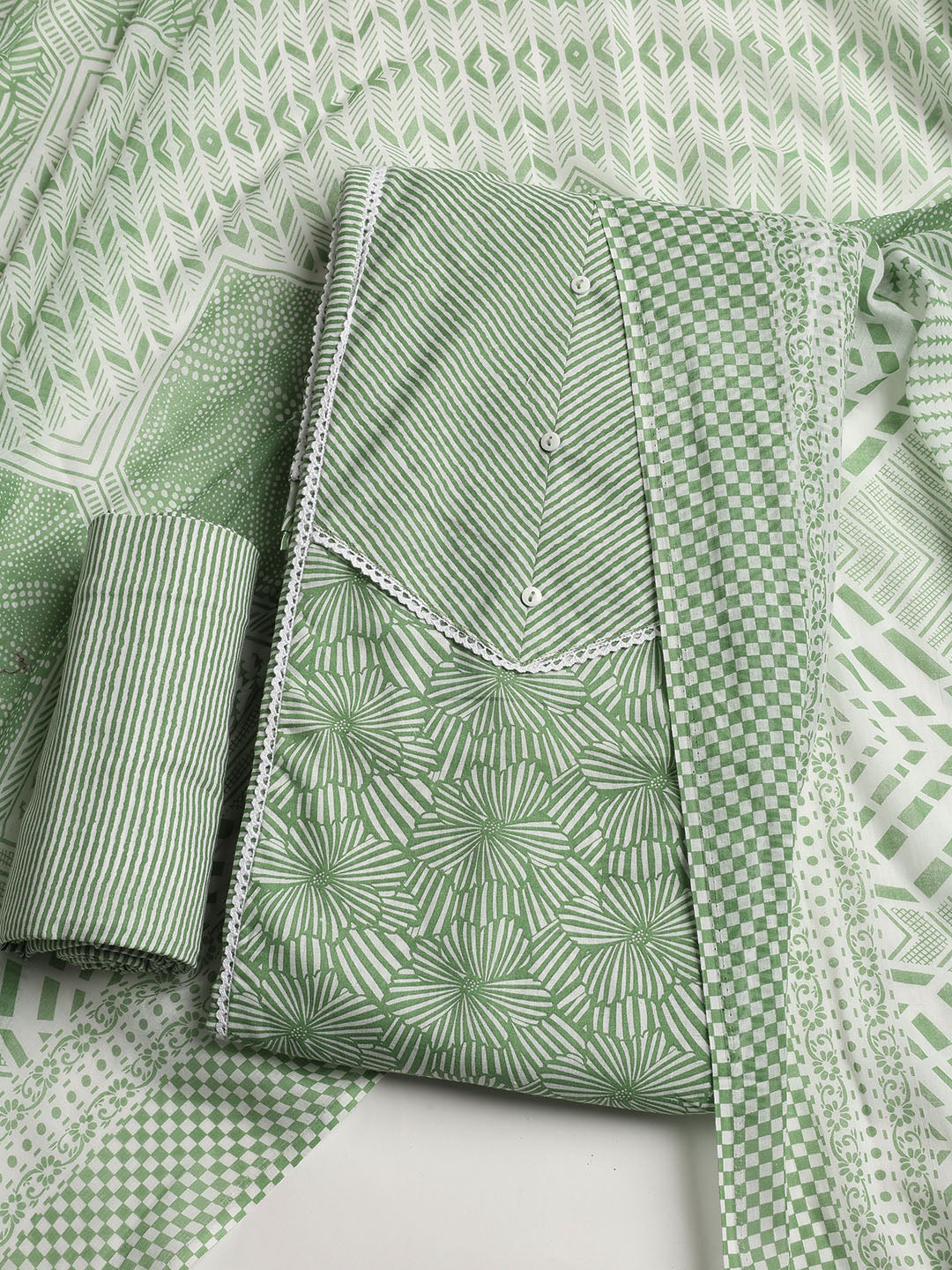 Printed Cotton Blend Unstitched Suit With Dupatta