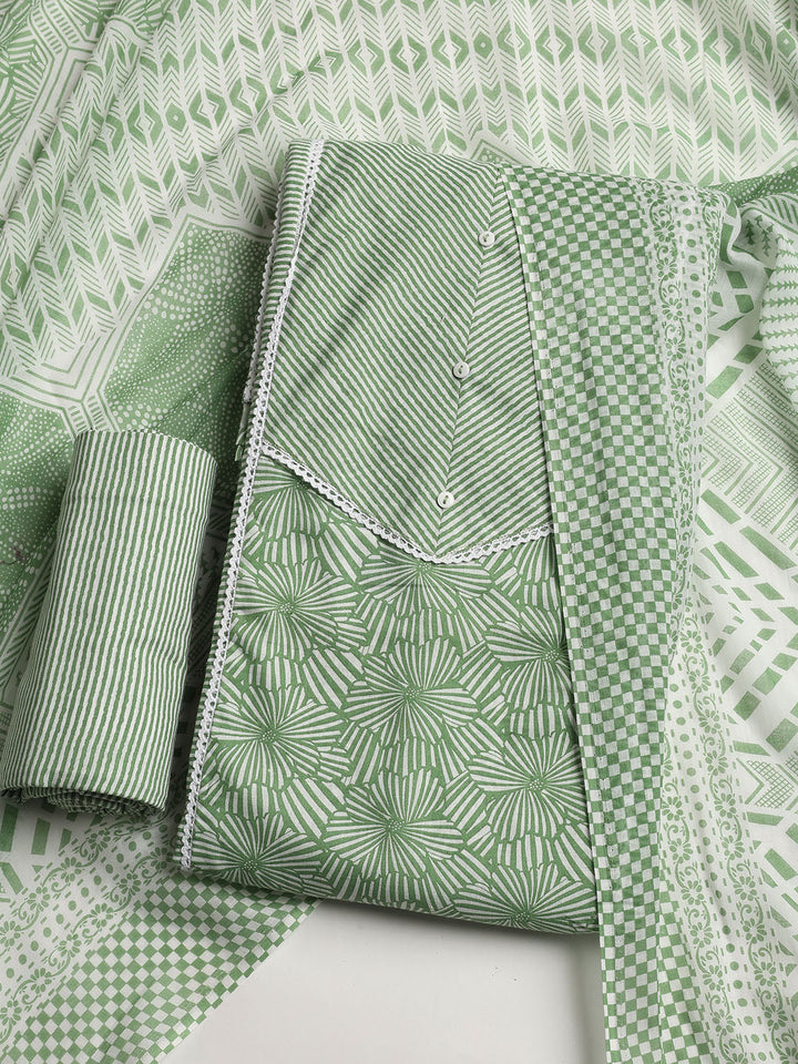 Printed Cotton Blend Unstitched Suit With Dupatta