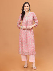 Floral Printed Cotton Kurta With Pants