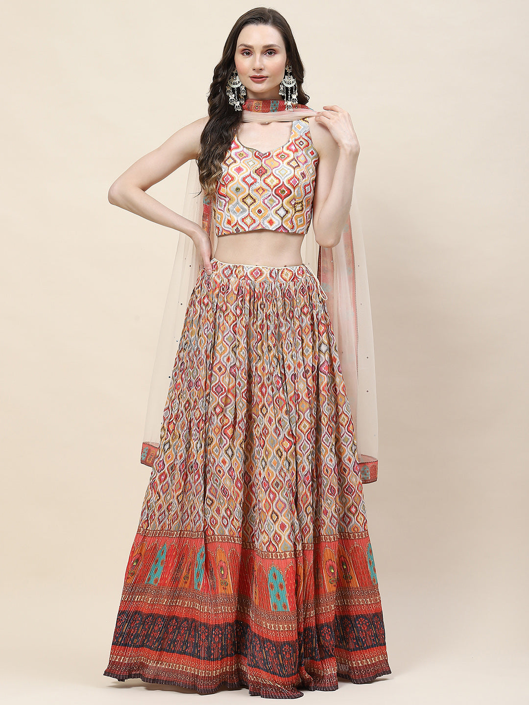 Printed Georgette Choli With Lehenga & Dupatta