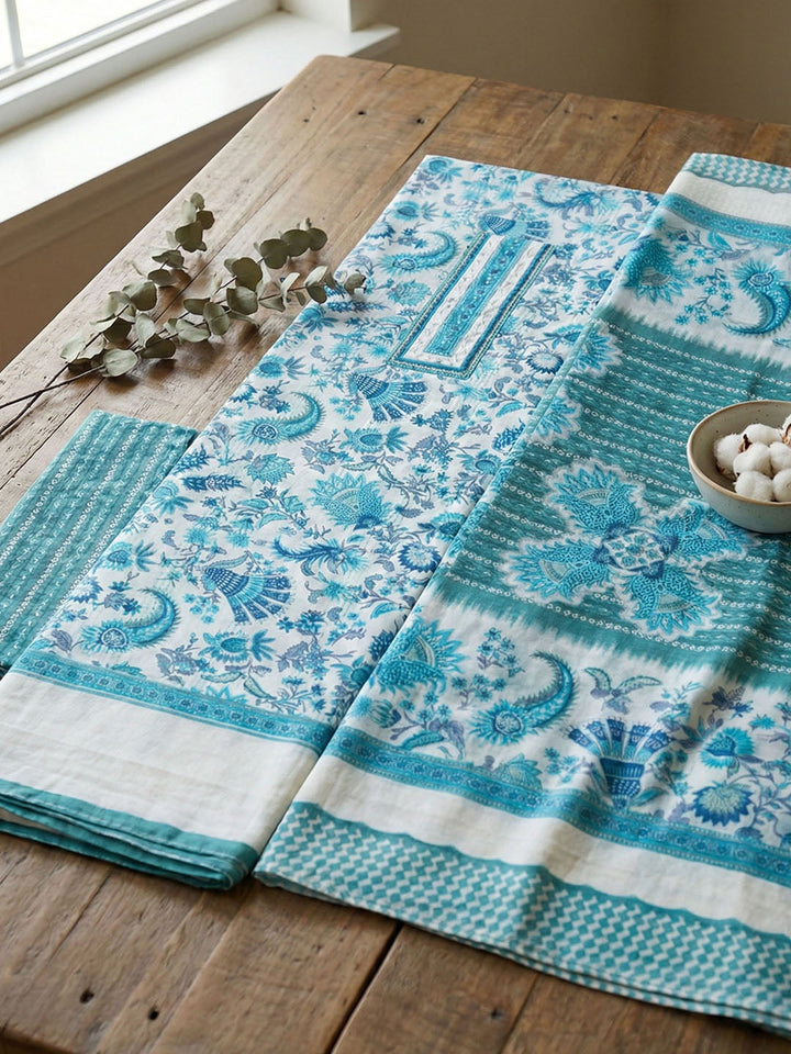 Embellished Cotton Blend Unstitched Suit With Pant &amp; Dupatta