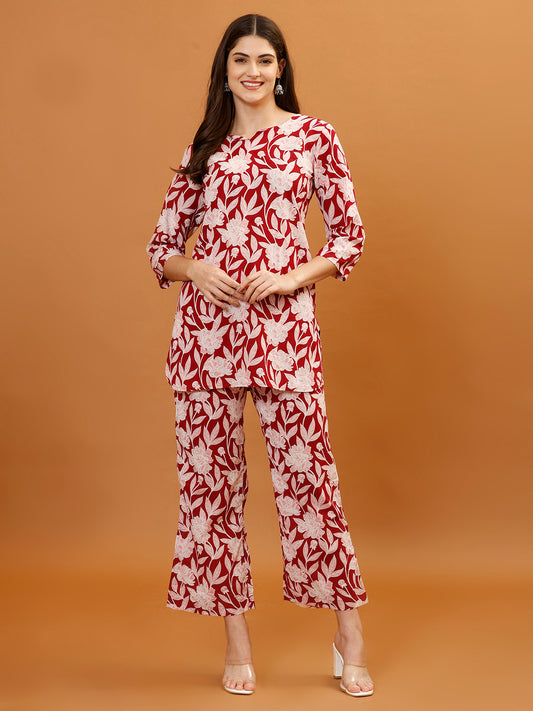 Digital Printed Cotton Blend Kurta With Pants