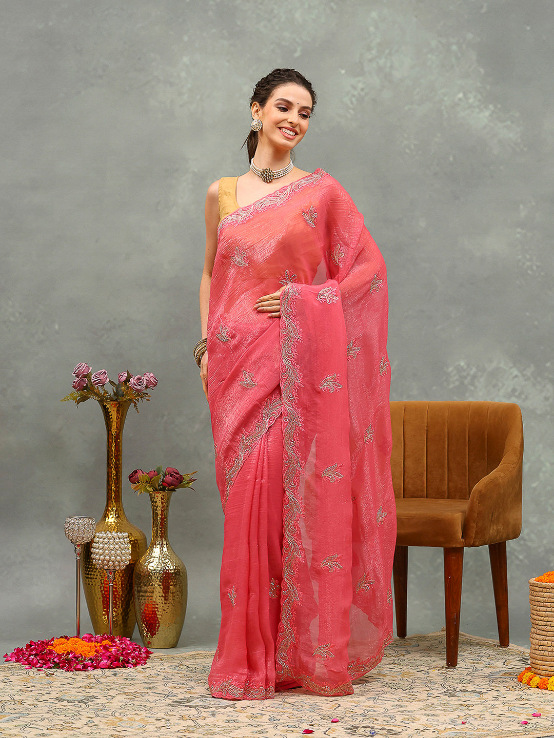 Embroidered Chiffon Saree