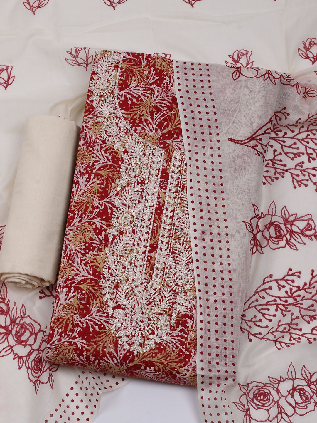 Neck Embroidered Cotton Blend Unstitched Suit With Dupatta