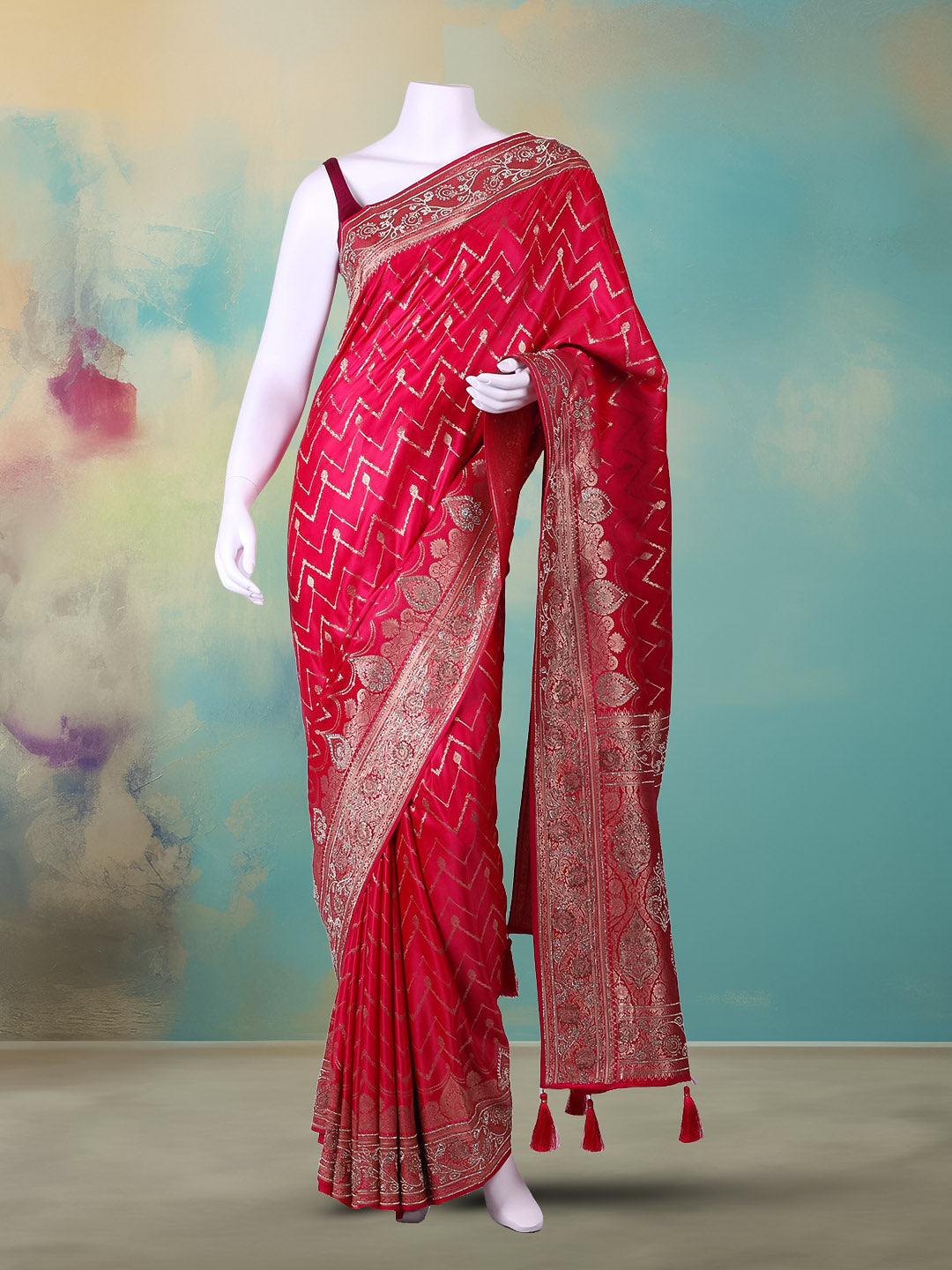 Woven Design &amp; Embellished Border Satin Saree
