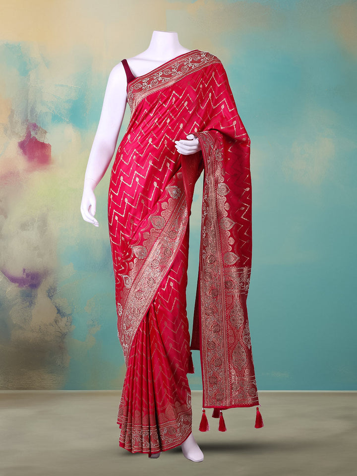 Woven Design &amp; Embellished Border Satin Saree
