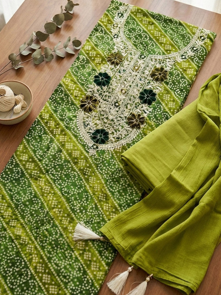 Printed Cotton Blend Unstitched Suit With Pant &amp; Dupatta