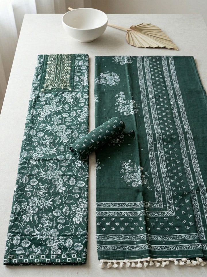 Embroidered Cotton Blend Unstitched Suit With Pant &amp; Dupatta