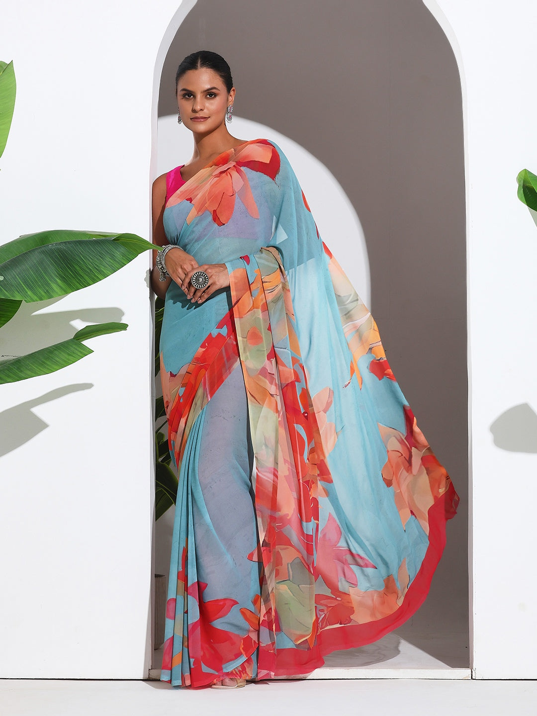 Floral Printed Georgette Saree