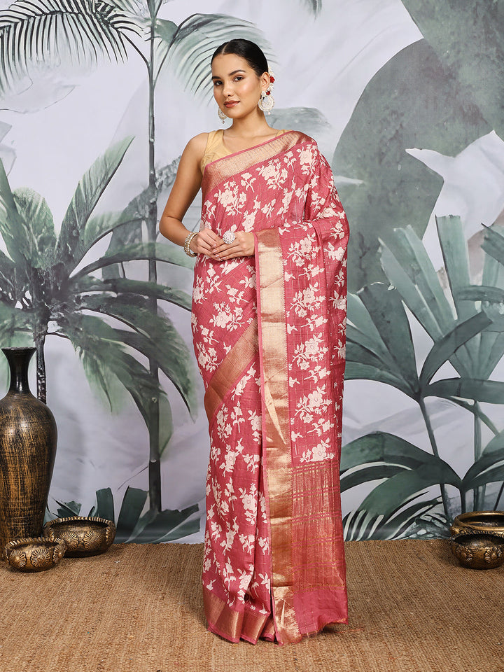 Floral Printed Art Silk Saree