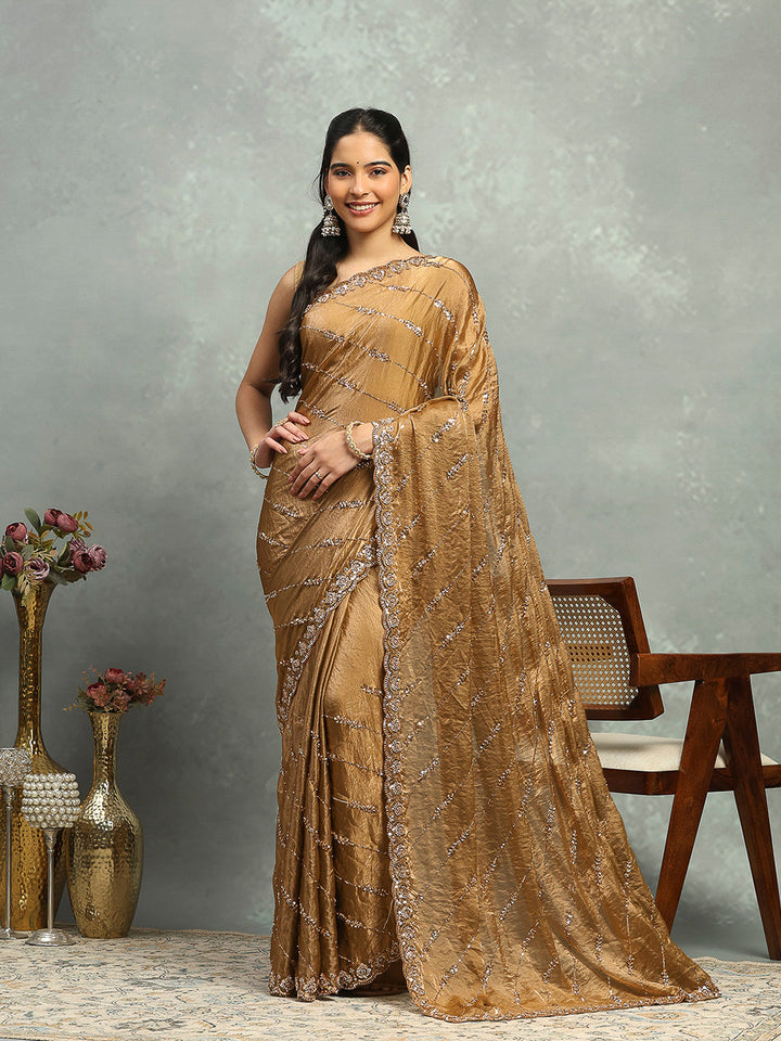 Stone &amp; Cut Work Embellished Organza Saree