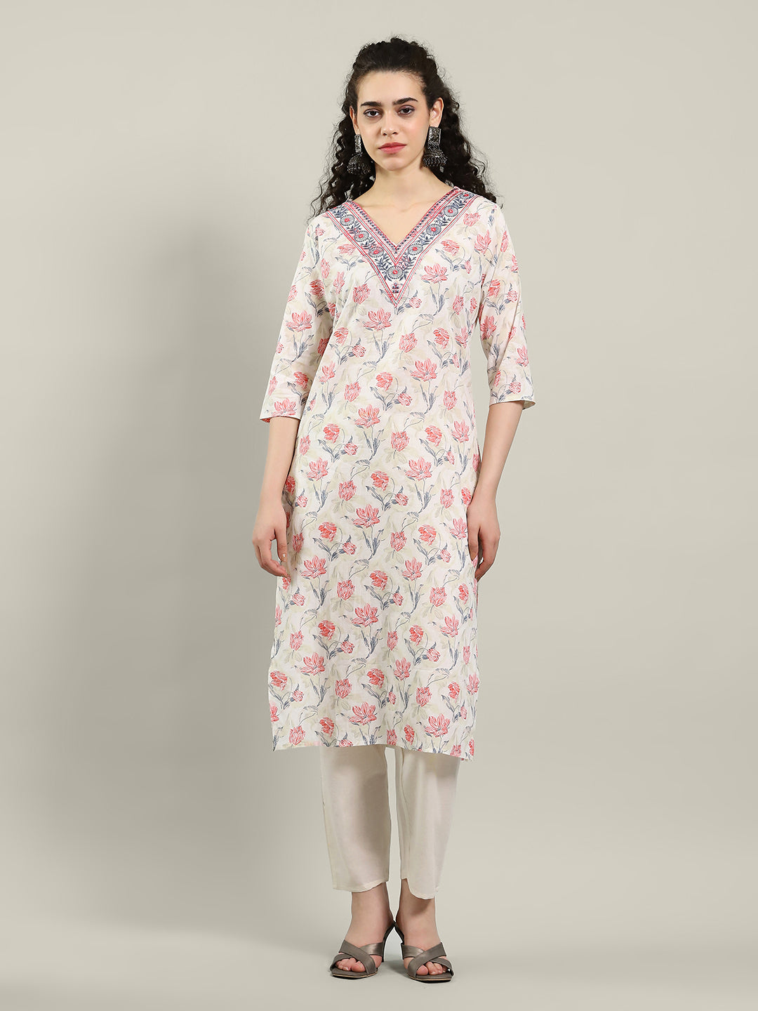 Printed Cotton Blend Kurta & Pants