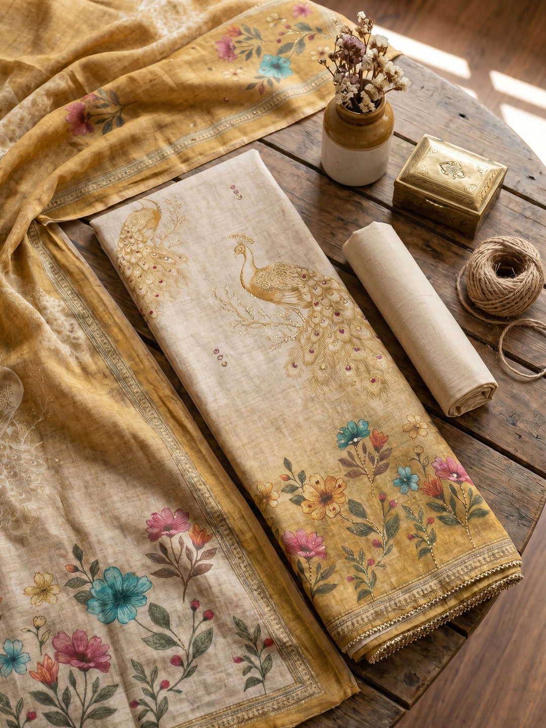 Printed Linen Unstitched Suit With Dupatta