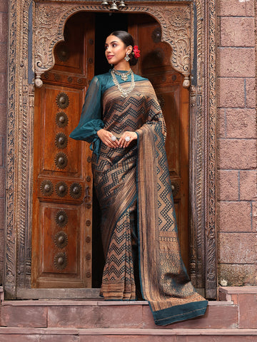 Brocade Booti Crepe Woven Saree