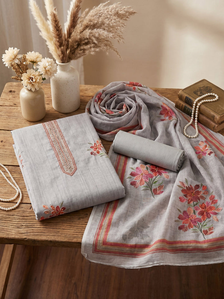 Printed Linen Unstitched Suit With Dupatta