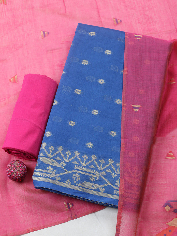 Printed Chanderi Unstitched Suit With Pant &amp; Dupatta