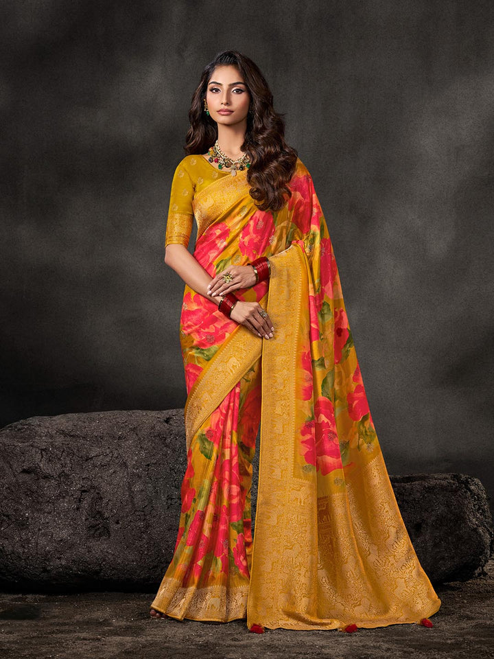 Floral Printed Dola Silk Saree