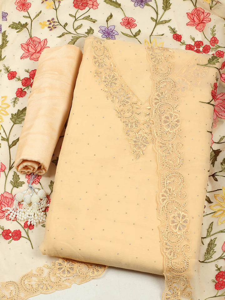 Embellished Organza Unstitched Suit With Pant &amp; Dupatta