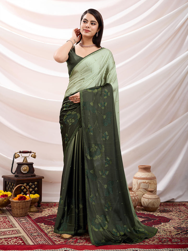Embroidered Satin Saree