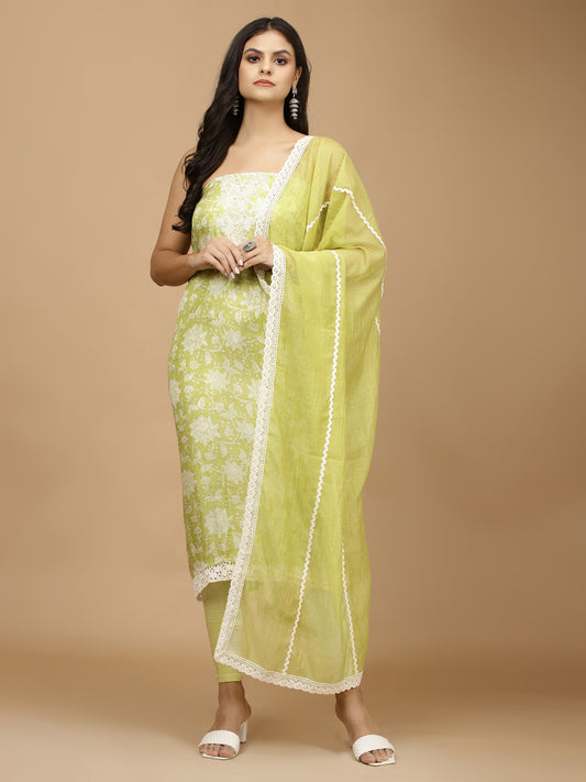 Printed Cotton Unstitched Suit With Dupatta