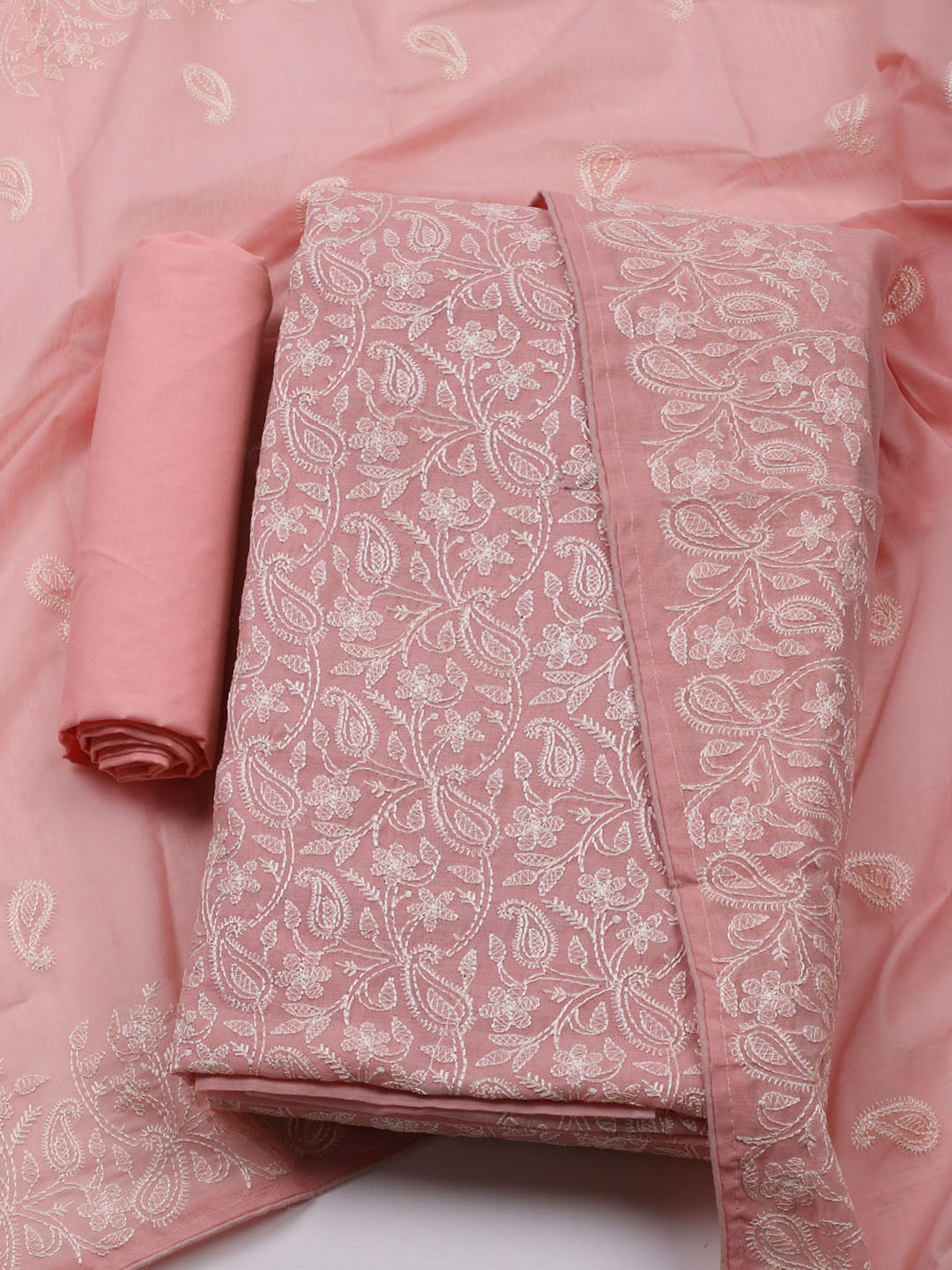 Embroidered Chanderi Unstitched Kurta With Pant & Dupatta