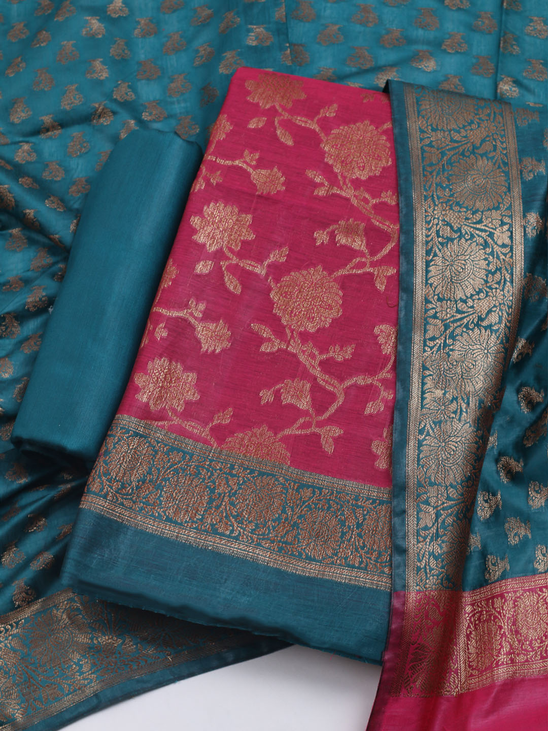 Woven Chanderi Unstitched Suit With Dupatta