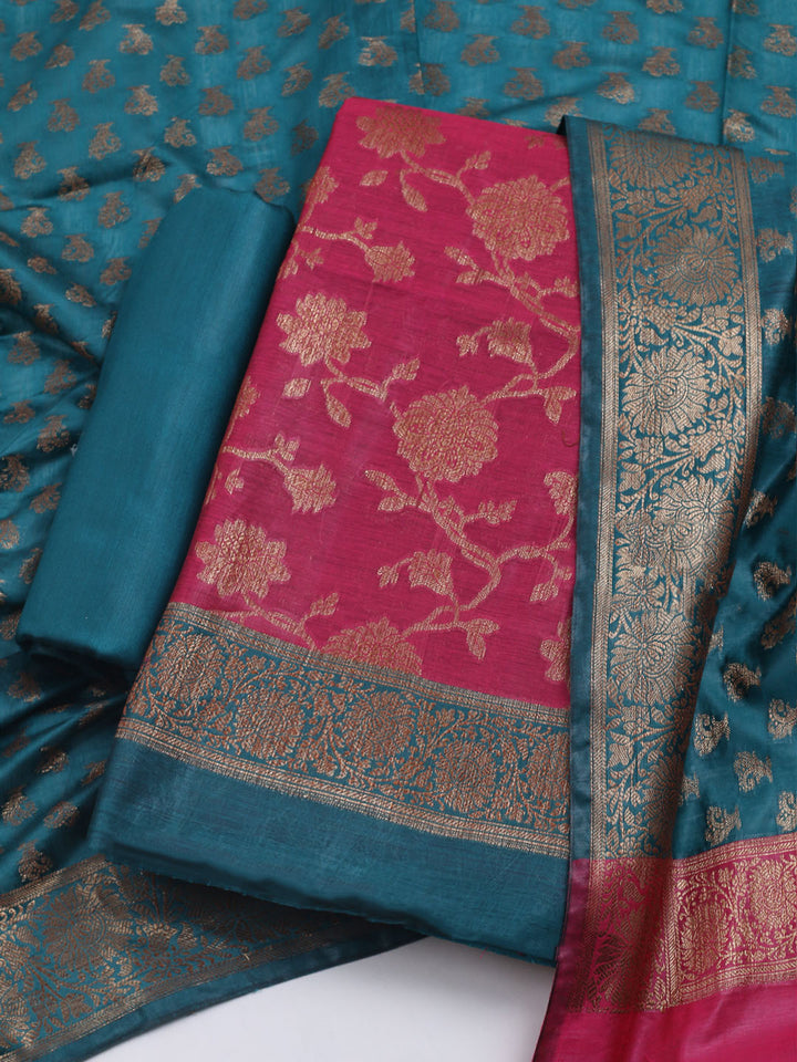 Woven Chanderi Unstitched Suit With Dupatta