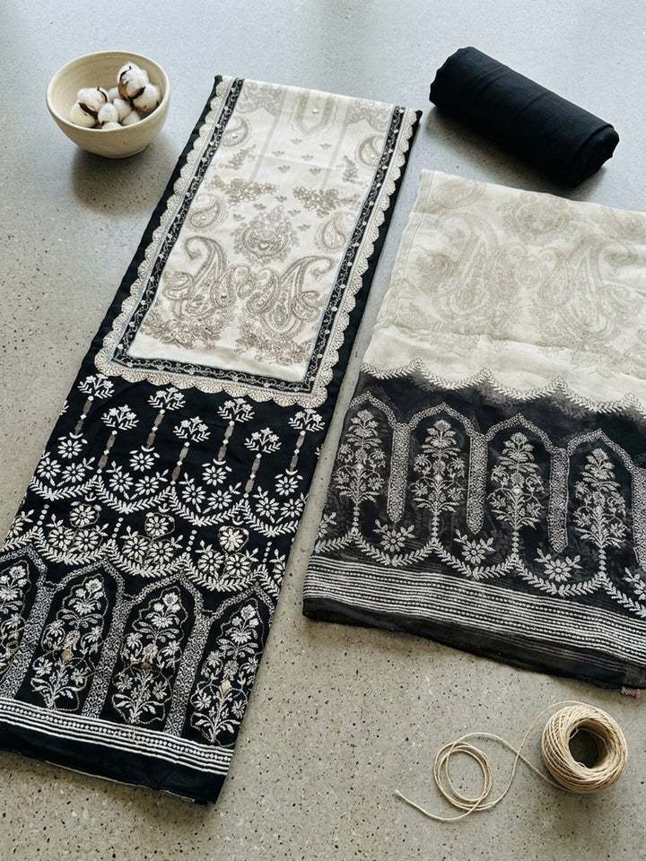 Printed Cotton Blend Unstitched Suit With Pant &amp; Dupatta