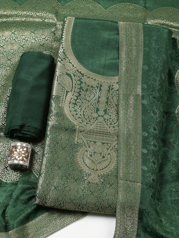 Embroidered Chanderi Unstitched Suit With Pant &amp; Dupatta