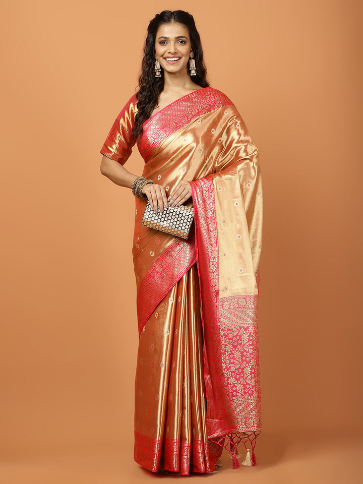 Plain Zari Border Banarasi Woven Saree