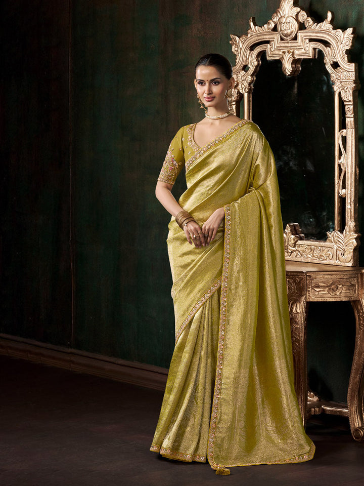 Woven Design &amp; Embroidered Border Art Silk Saree