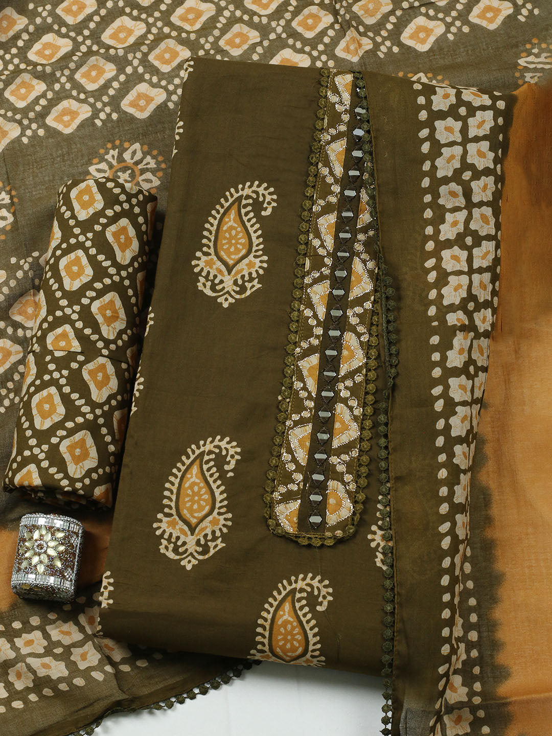 Embroidered Cotton Blend Unstitched Suit With Pant Dupatta