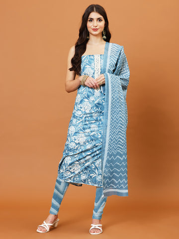 Neck Patti Cotton Blend Printed Unstitched Suit With Dupatta