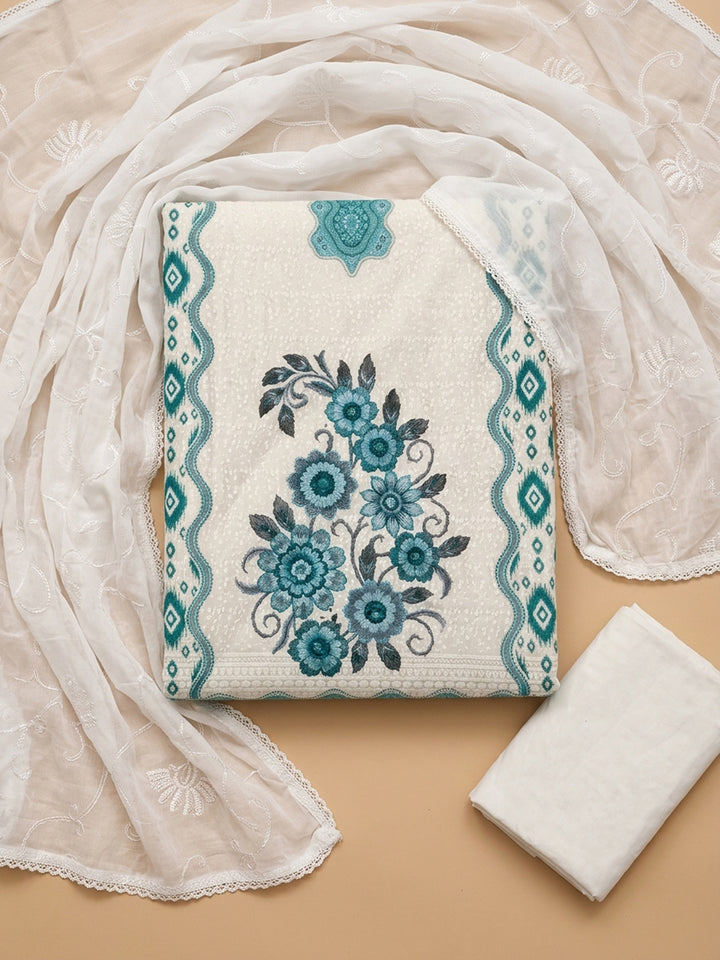 Firozee Printed Cotton Blend Unstitched Suit With Pant &amp; Dupatta